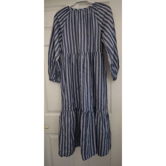 Old Navy 846019 Women's Sz M Blue/White Striped Button Front Tiered Midi Dress - Picture 2 of 7